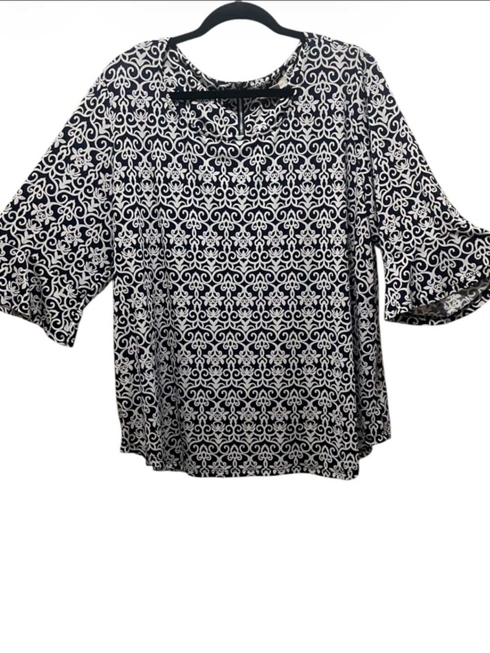 Navy & White Patterned Top - Classic Print